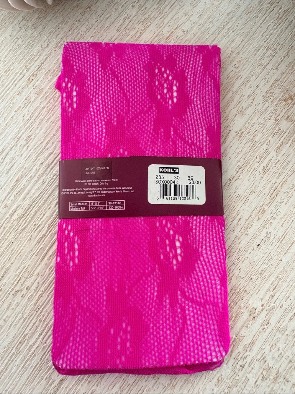 NWT Kohl’s Hot Pink Lace Tights Size S